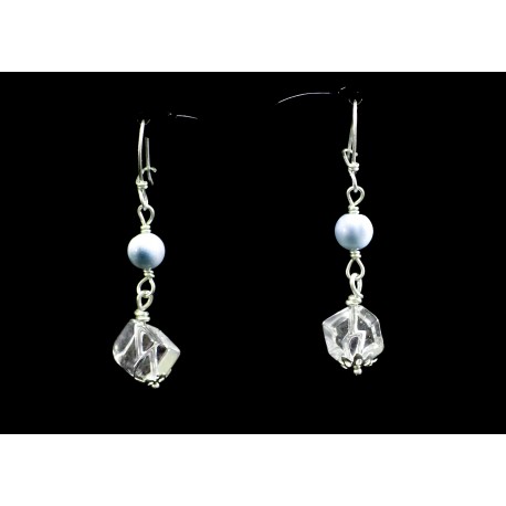 Boucles d'oreille Argent 925, Larimar et Cristal de Roche