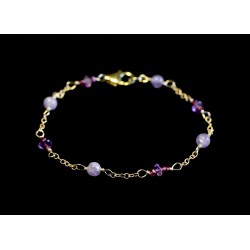 Bracelet Gold Filled, Lépidolite, Améthyste et Grenat