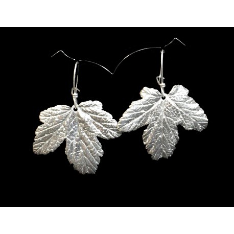 Boucles d'oreille Argent 999 Feuilles de Groseiller (grandes)