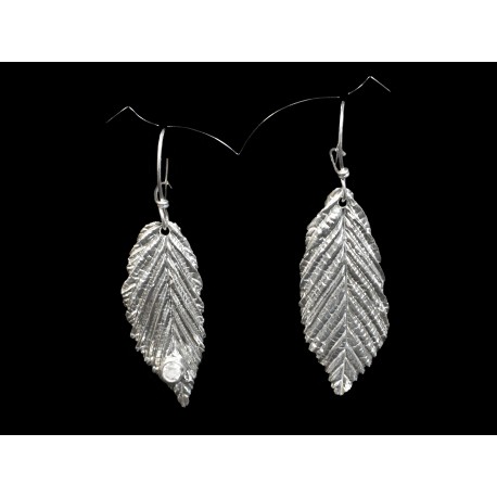 Boucles d'oreille Argent 999 Feuilles de Charme asymétriques