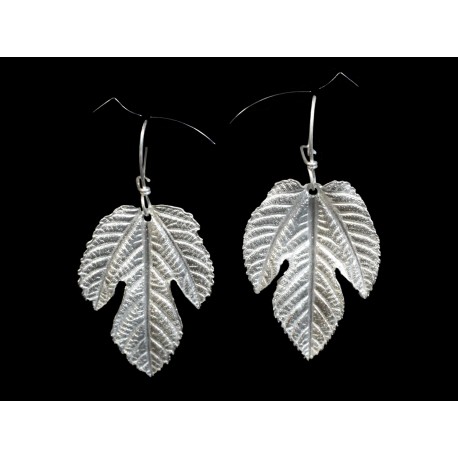 Boucles d'oreille Argent 999 Feuilles de Figuier