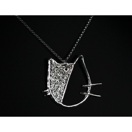 Collier Tête de Chat Filigrane en Argent 999