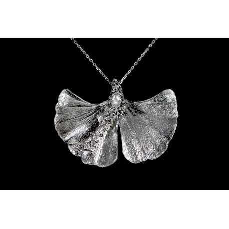 Collier Argent 999 Feuille de Ginkgo avec Oxyde de Zirconium